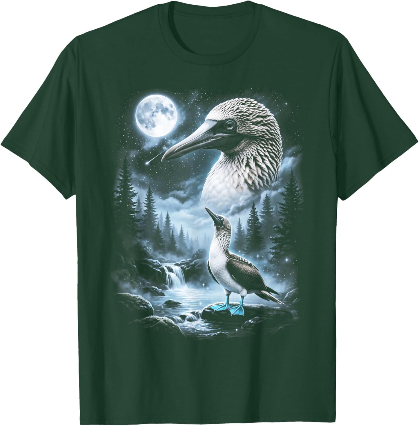 Blue Footed Booby Bird Howling at Moon 90's Retro T-Shirt - T-Shirt | Forest