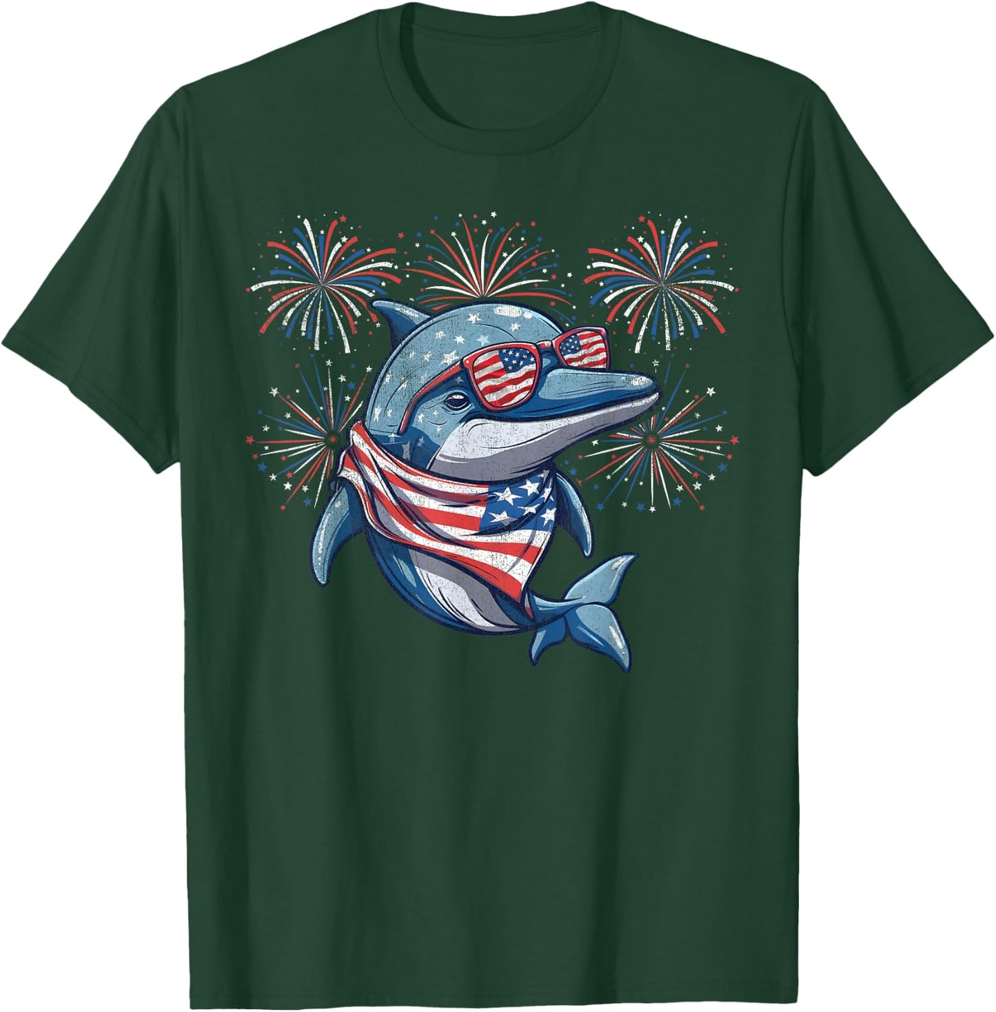 Dolphin 4th Of July Sunglasses American Flag Fireworks Women Men T-Shirt - T-Shirt | Forest