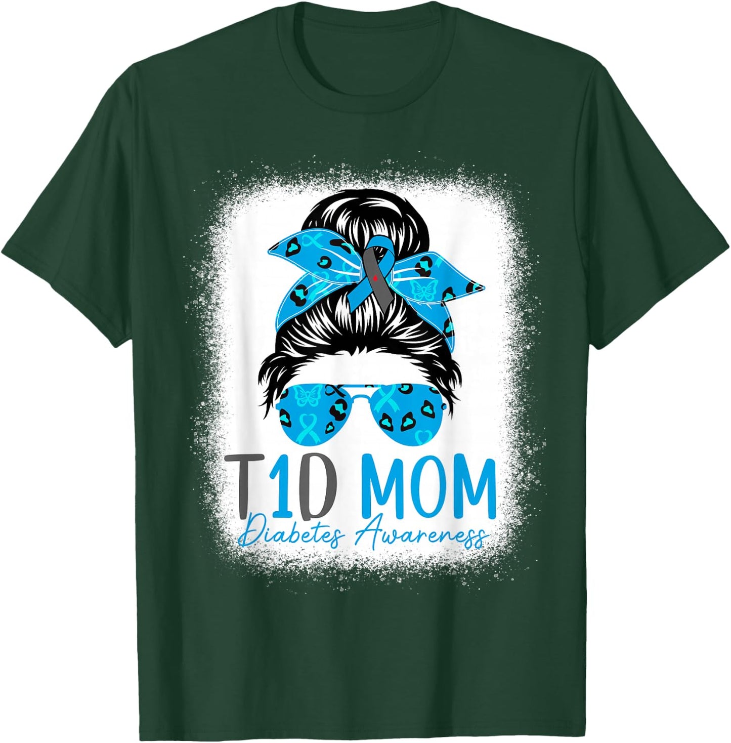 T1D Mom Diabetes Awareness Type 1 Diabetes Blue Ribbon T-Shirt - T-Shirt | Forest
