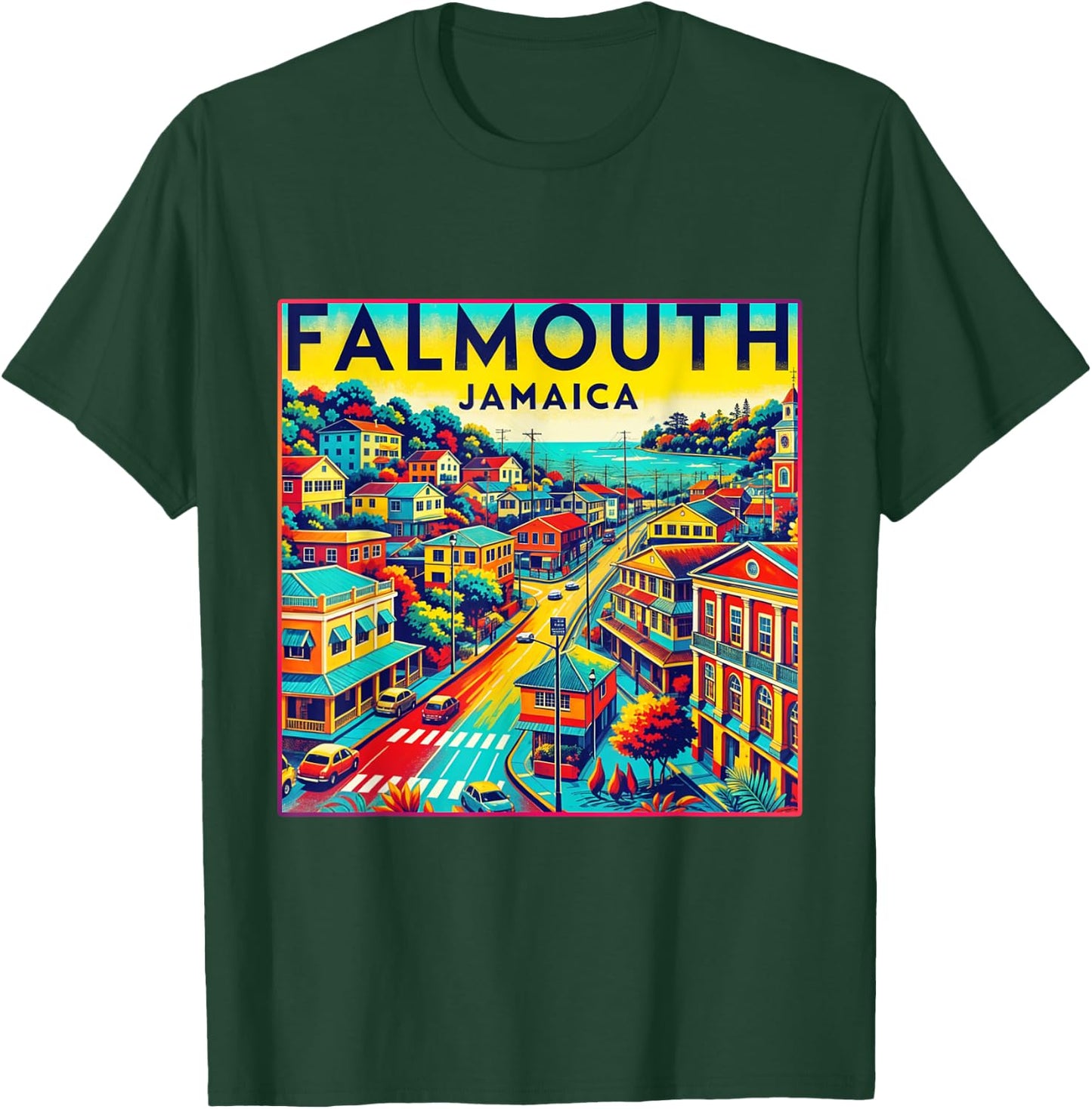 Falmouth Jamaica Shirt Family Trip Retro Port City Skyline T-Shirt - T-Shirt | Forest