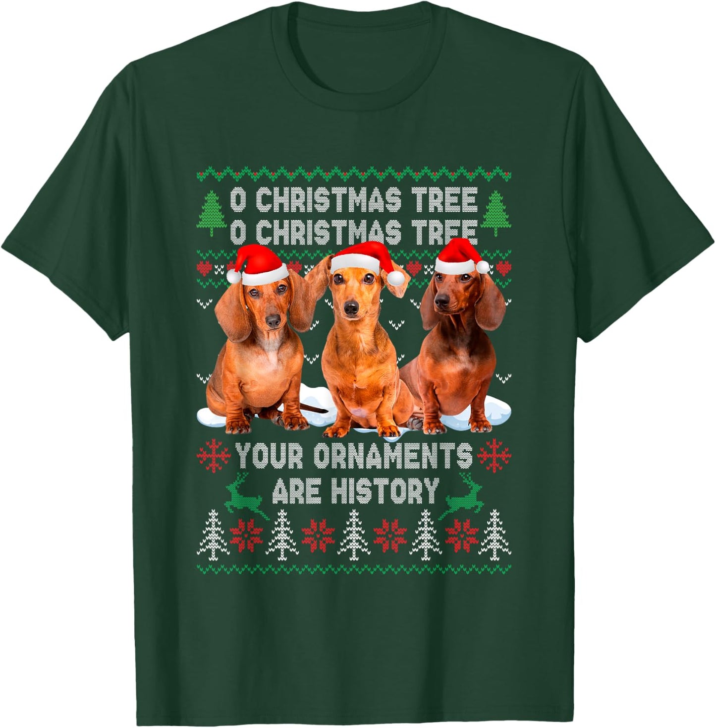 Cute Dachshund Dog Oh Christmas Tree Ugly Xmas T-Shirt - T-Shirt | Forest
