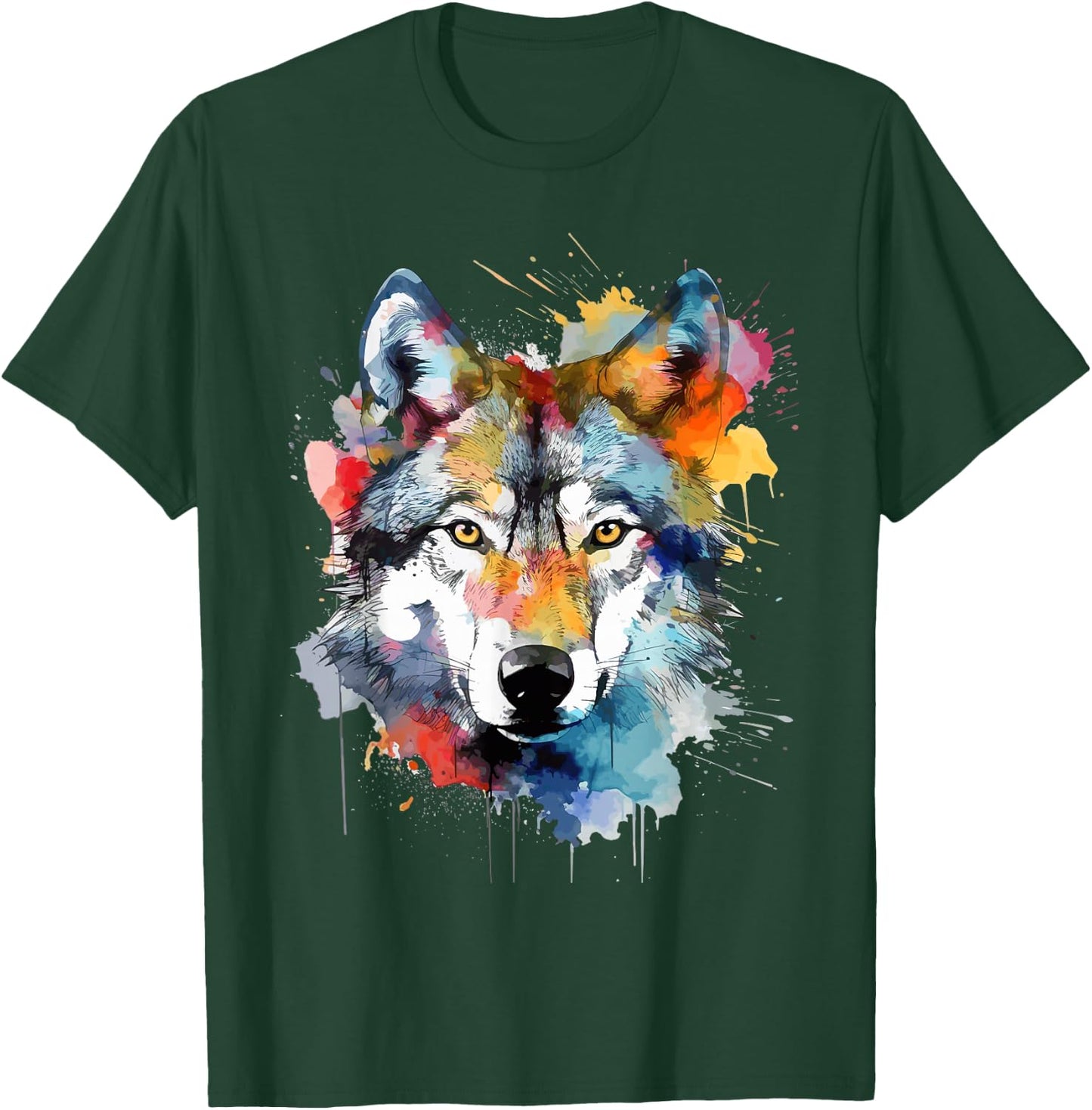 Wolfskopf Aquarell Damen Schwarz Small EU 38 V-Ausschnitt Kurzarm Klassische Passform Baumwolle 50% Polyester 50% Tierdruck Wildnis Einzigartiges Wolf-Design 1 Count T-Shirt - T-Shirt | Forest