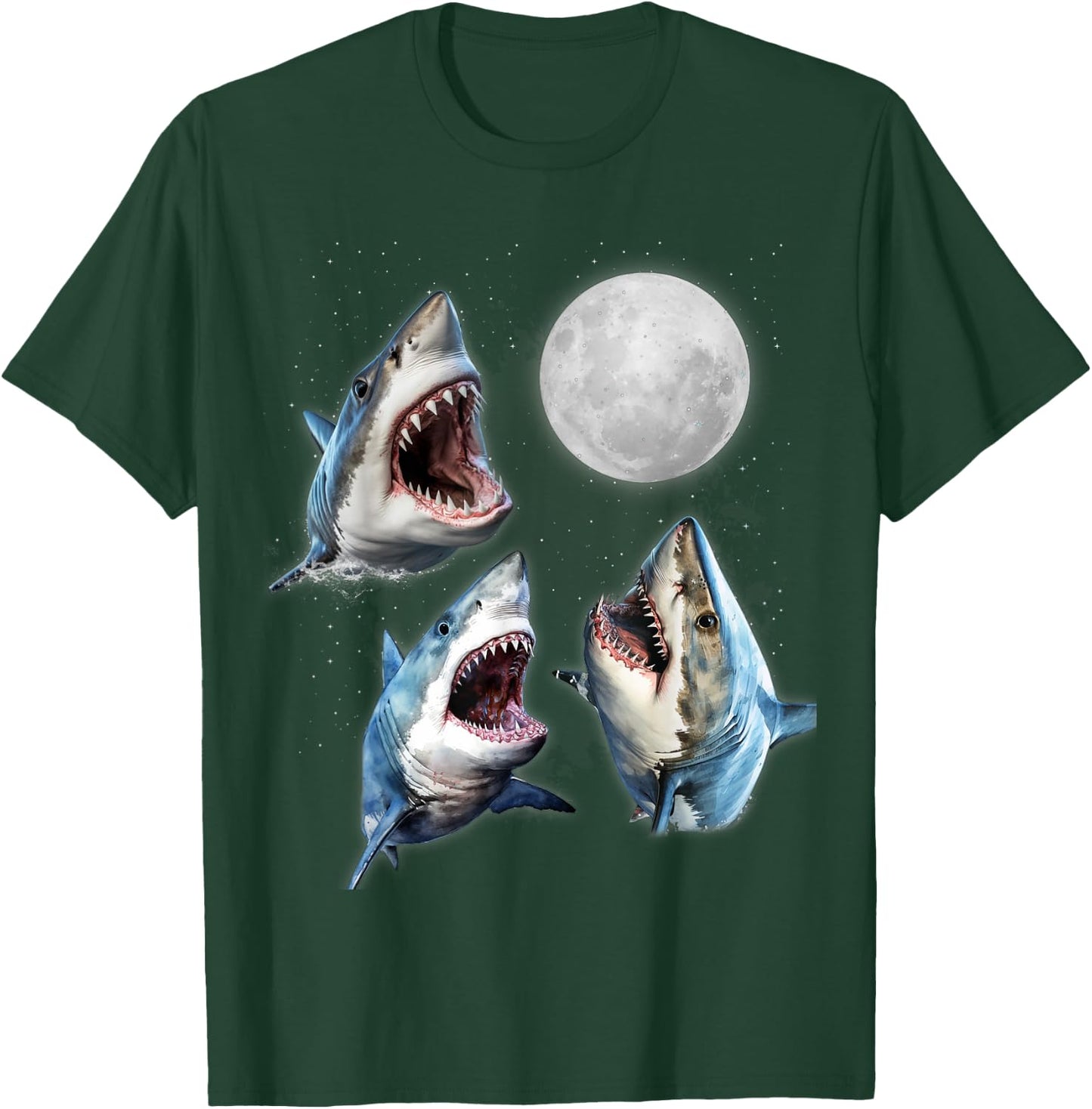 3 Great White Shark Moon Howling Funny Shark Lover Aquarist T-Shirt - T-Shirt | Forest
