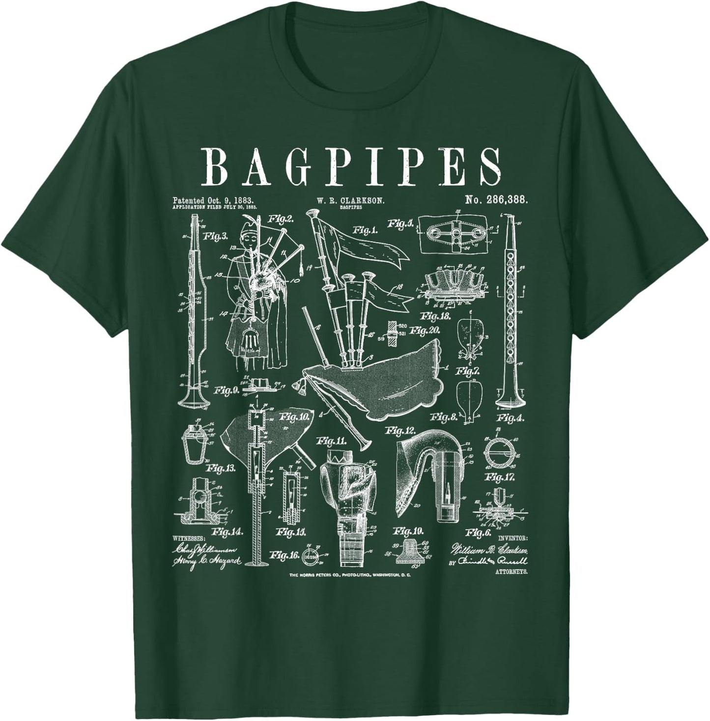 Bagpipe Bagpipe Player Vintage Patent Musician T-Shirt - T-Shirt | Forest