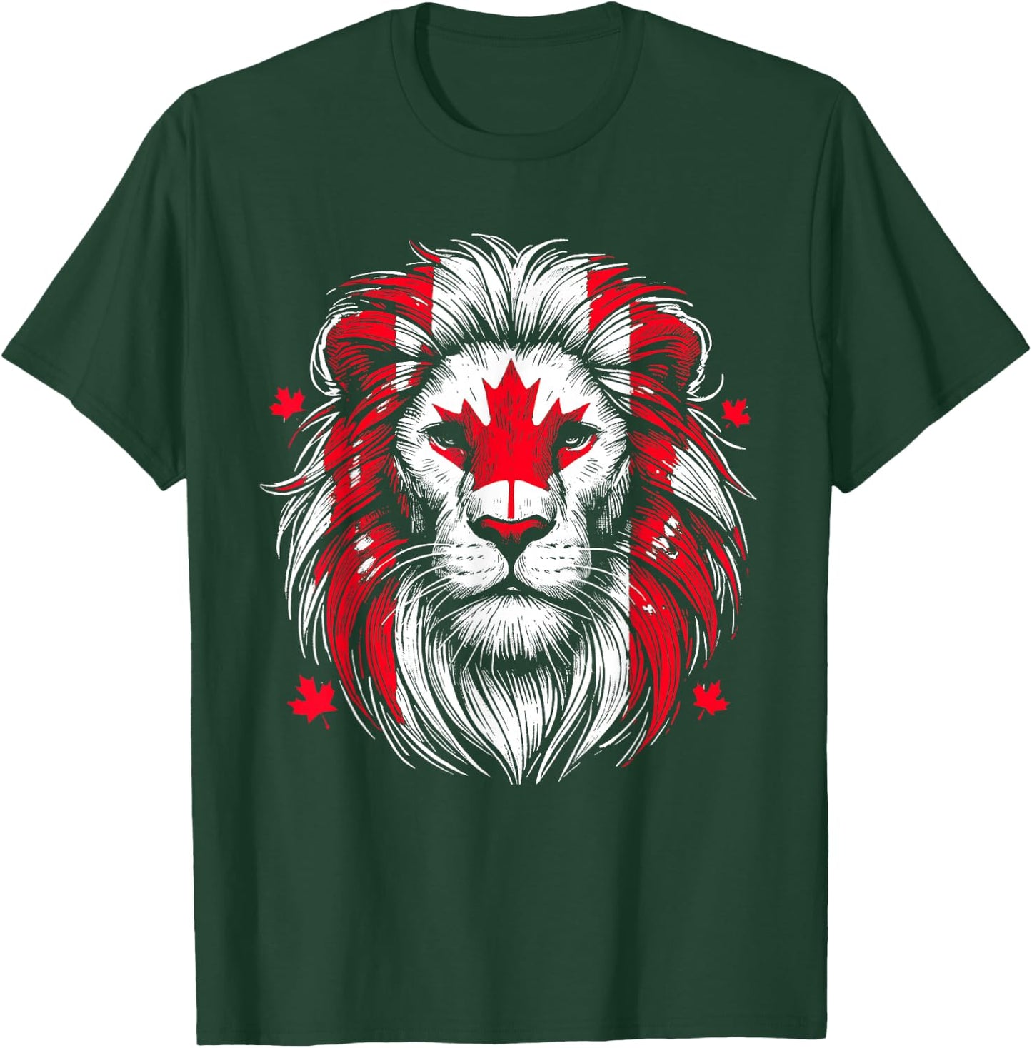 Patriotic Lion Maple Leaf Flag Canada Day Canadian Animal T-Shirt - T-Shirt | Forest