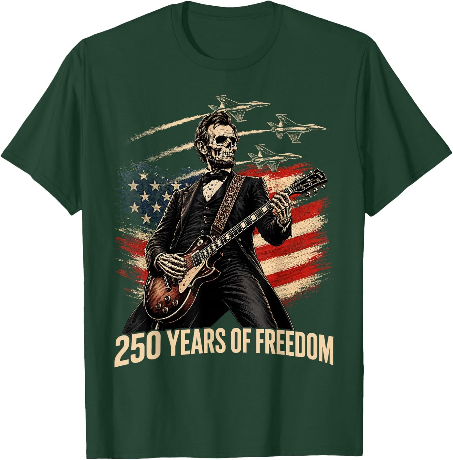 Abraham Lincoln Skeleton Rock Guitar Patriotic 4th of July T-Shirt - T-Shirt | Forest
