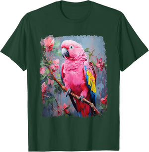 Pop Art Vintage Pet Bird Parrot Pink T-Shirt - T-Shirt | Forest