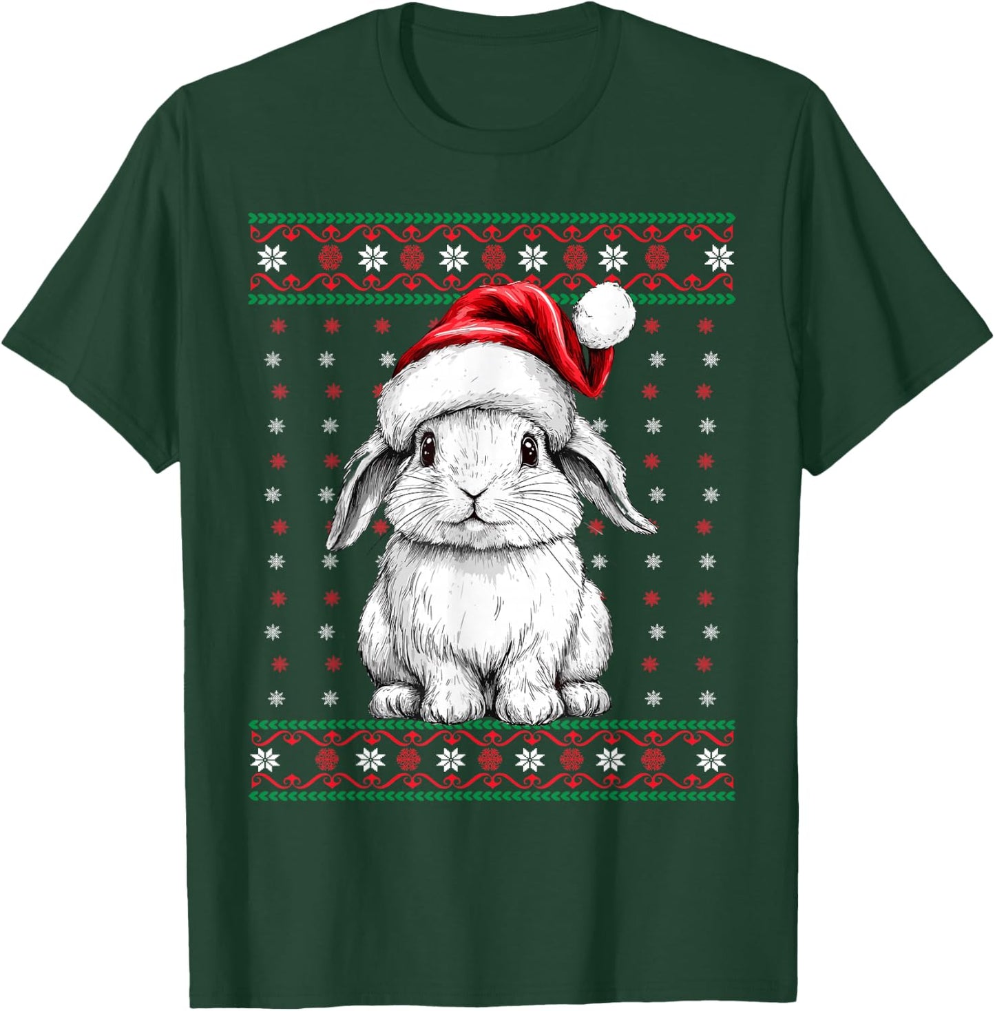 Ugly Christmas Sweater Rabbit Lover Santa Hat Funny Holiday T-Shirt - T-Shirt | Forest