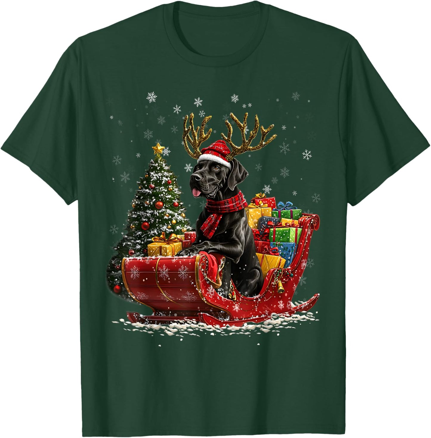 Santa Great Dane reindeer Light Christmas T-Shirt - T-Shirt | Forest