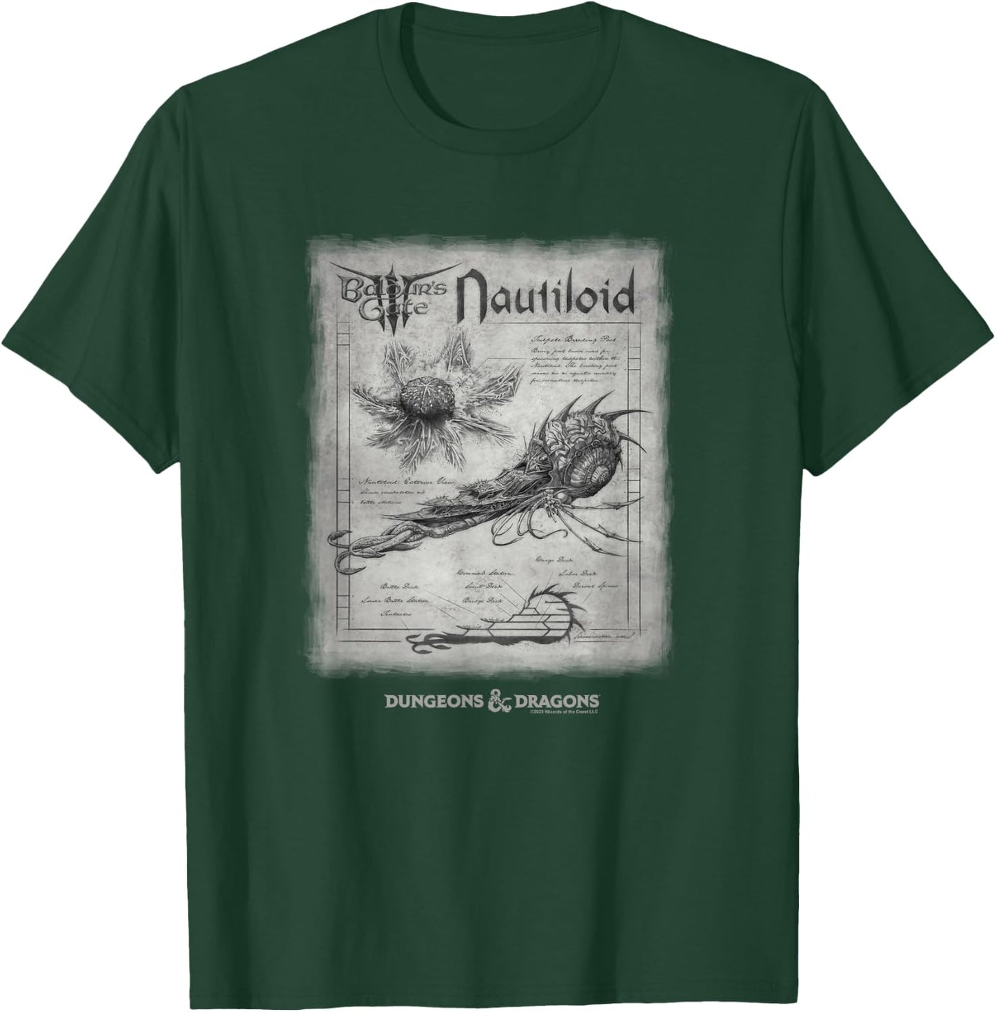 Dungeons & Dragons Baldur's Gate III Nautiloid Schematics T-Shirt - T-Shirt | Forest