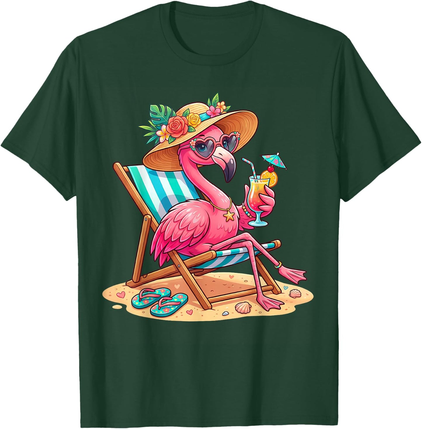 Flamingo Tree Tropical Beach Funny Flamingo Summer T-Shirt - T-Shirt | Forest