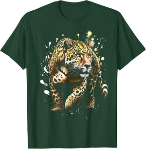 Cooler Leopard mit kunstvollen Farbspritzern T-Shirt - T-Shirt | Forest