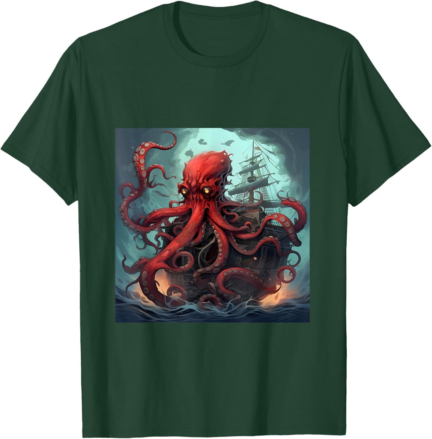 Kraken Pirate Ship Giant Octopus Ocean T Shirt T-Shirt - T-Shirt | Forest