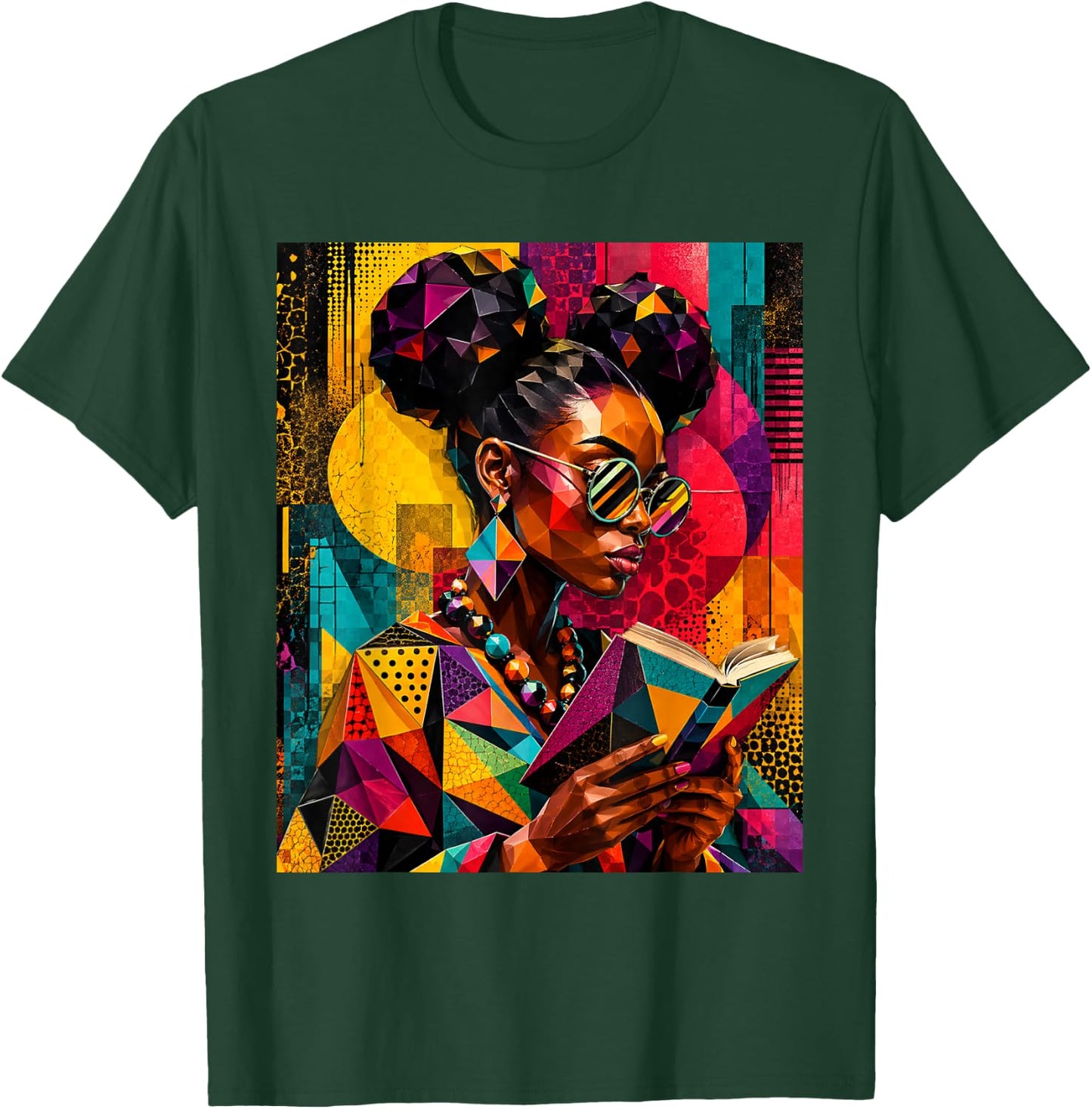 Black History Educated Geometric Women Reading Book Melanin T-Shirt - T-Shirt | Forest