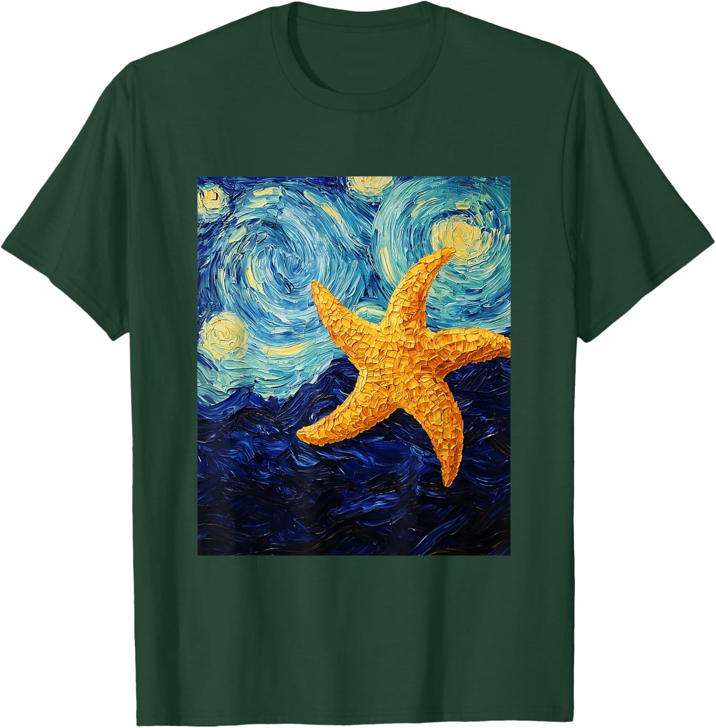 Cute Starfish Aquarist - Van Gogh Style - Starry Night T-Shirt - T-Shirt | Forest