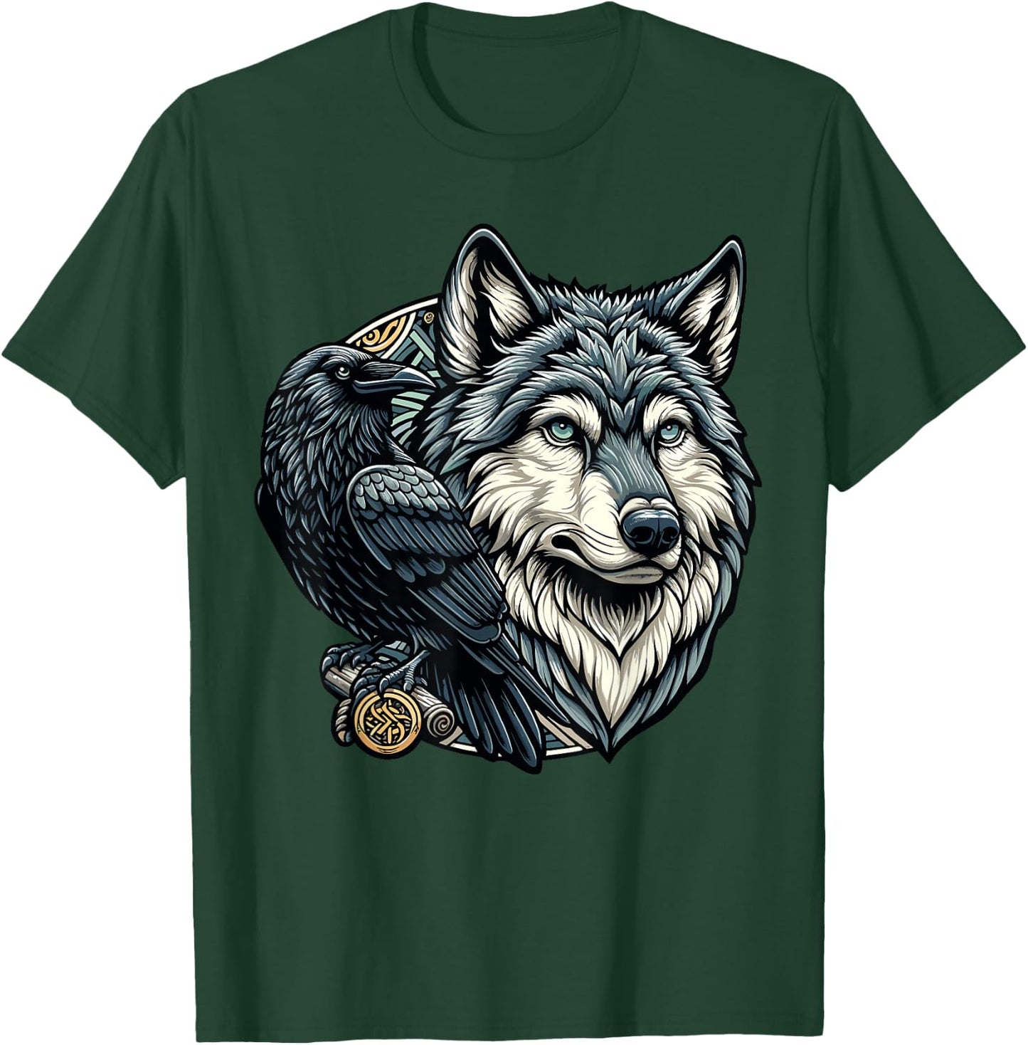 Wolf and Raven Design - Viking Symbol Nordic Mythology T-Shirt - T-Shirt | Forest