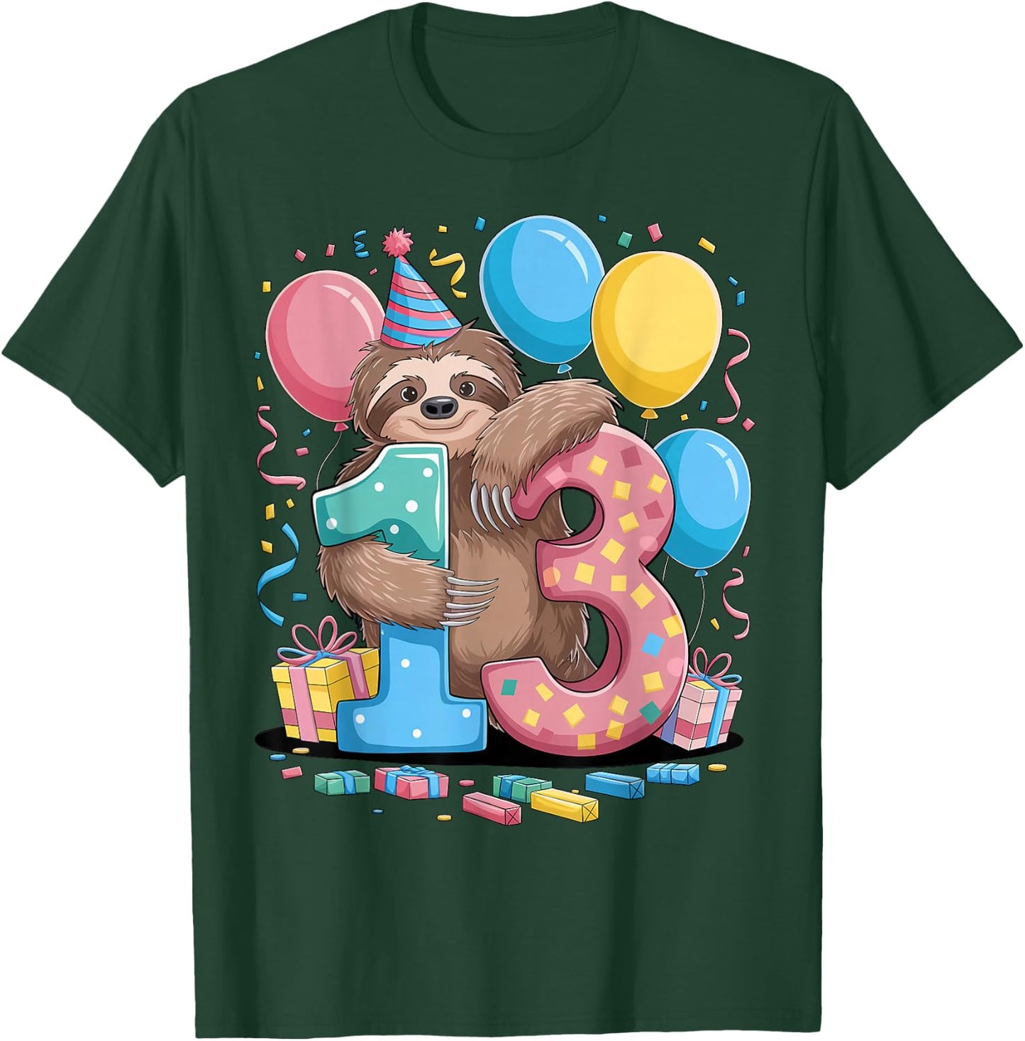 Sloth 13th birthday boy girl 13 years old thirteenth Sloth T-Shirt - T-Shirt | Forest