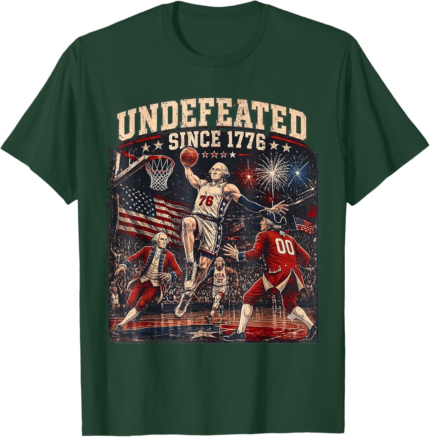 Undefeated Since 1776 2026 Vintage 4th of July Basketball T-Shirt - T-Shirt | Forest