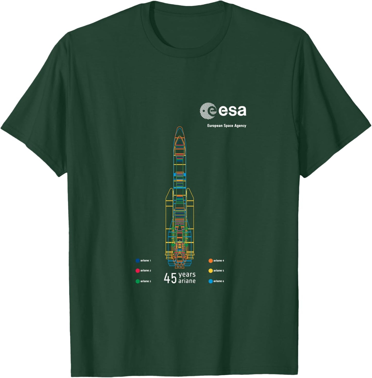 ESA European Space Agency 45 years Ariane 1-6 Rocket 1979-2024 T-Shirt - T-Shirt | Forest
