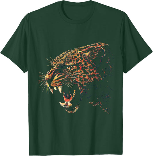 Leopard Animal Lover Predator Motif Graphic Wildlife Safari T-Shirt - T-Shirt | Forest