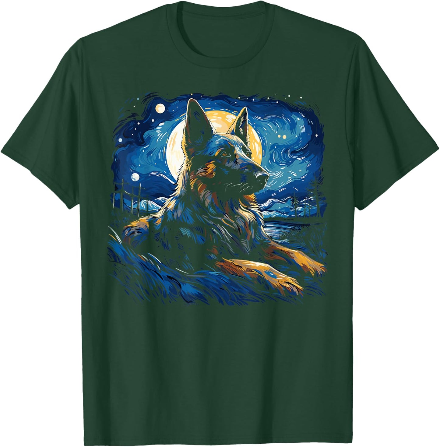 Van Gogh Dog German Shepherd T-Shirt - T-Shirt | Forest