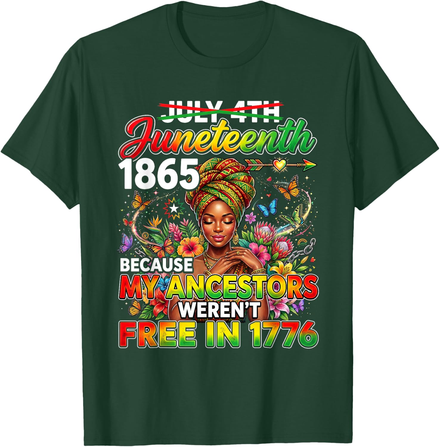 Retro Juneteenth 1865 My Ancestors Weren't Free 1776 Floral T-Shirt - T-Shirt | Forest