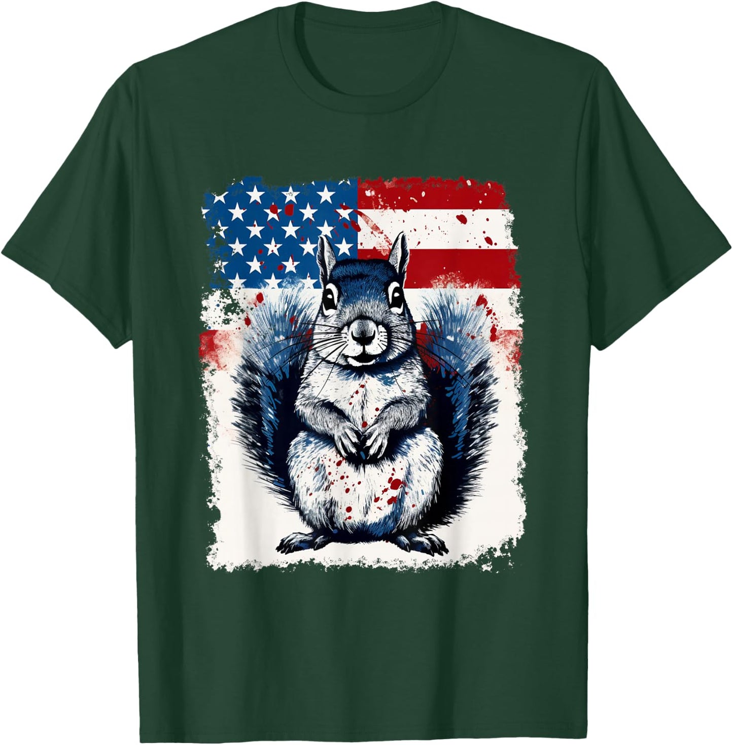 Pop Art Vintage Zoo Farm Animal Squirrel USA Flag T-Shirt - T-Shirt | Forest