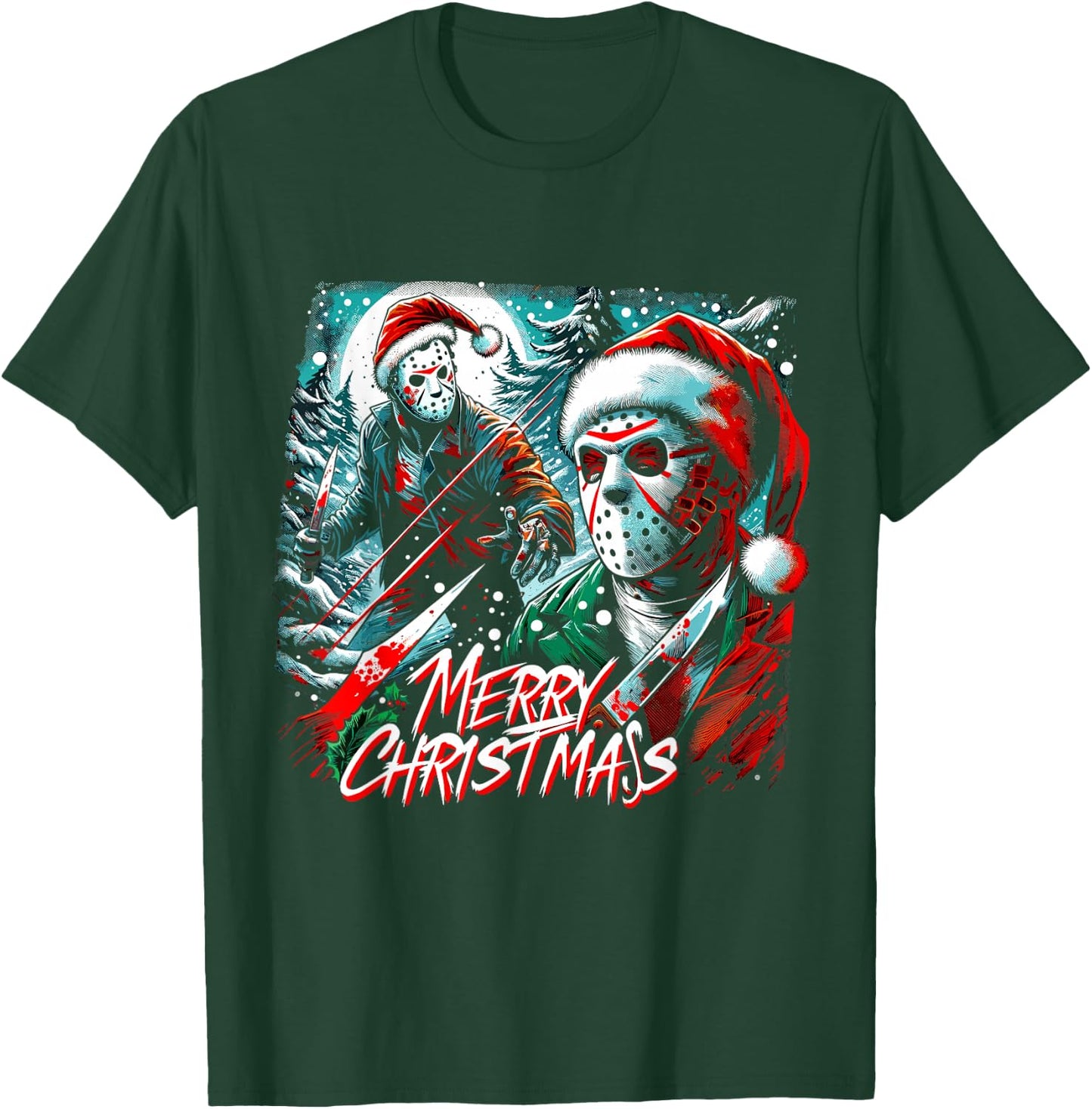 Merry Christmas Festive Slasher Candy Cane Menace T-Shirt - T-Shirt | Forest