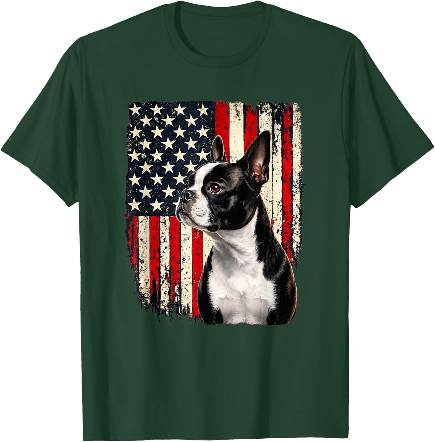 USA 4th July American Flag Boston Terrier Lover T-Shirt - T-Shirt | Forest