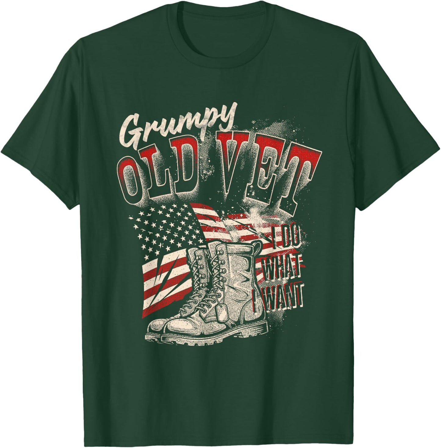 Military Grumpy Old Vet Funny Veteran American Flag Design T-Shirt - T-Shirt | Forest
