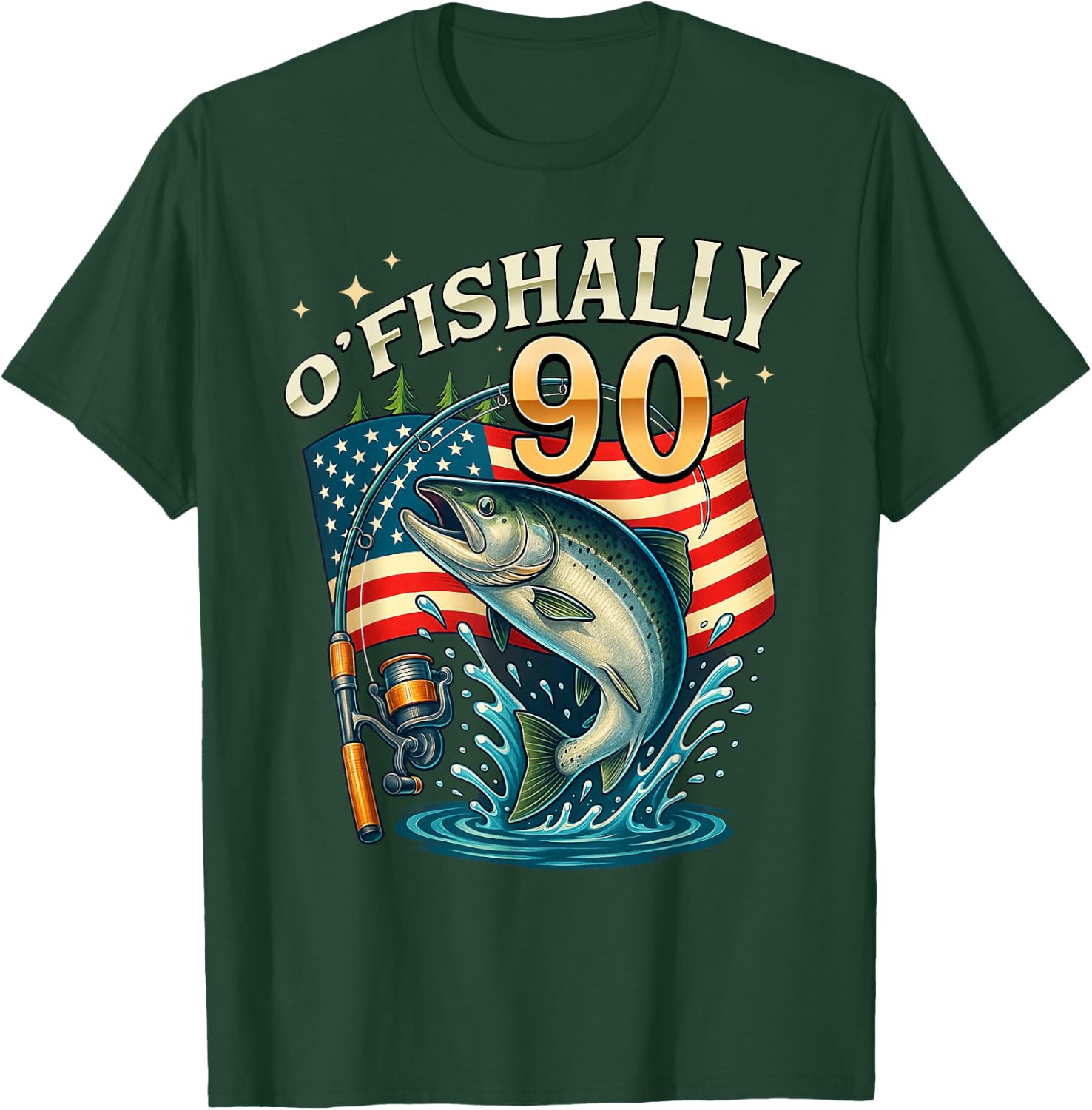 O'fishally 90 Years Old Fishing 90th Birthday Fisherman T-Shirt - T-Shirt | Forest