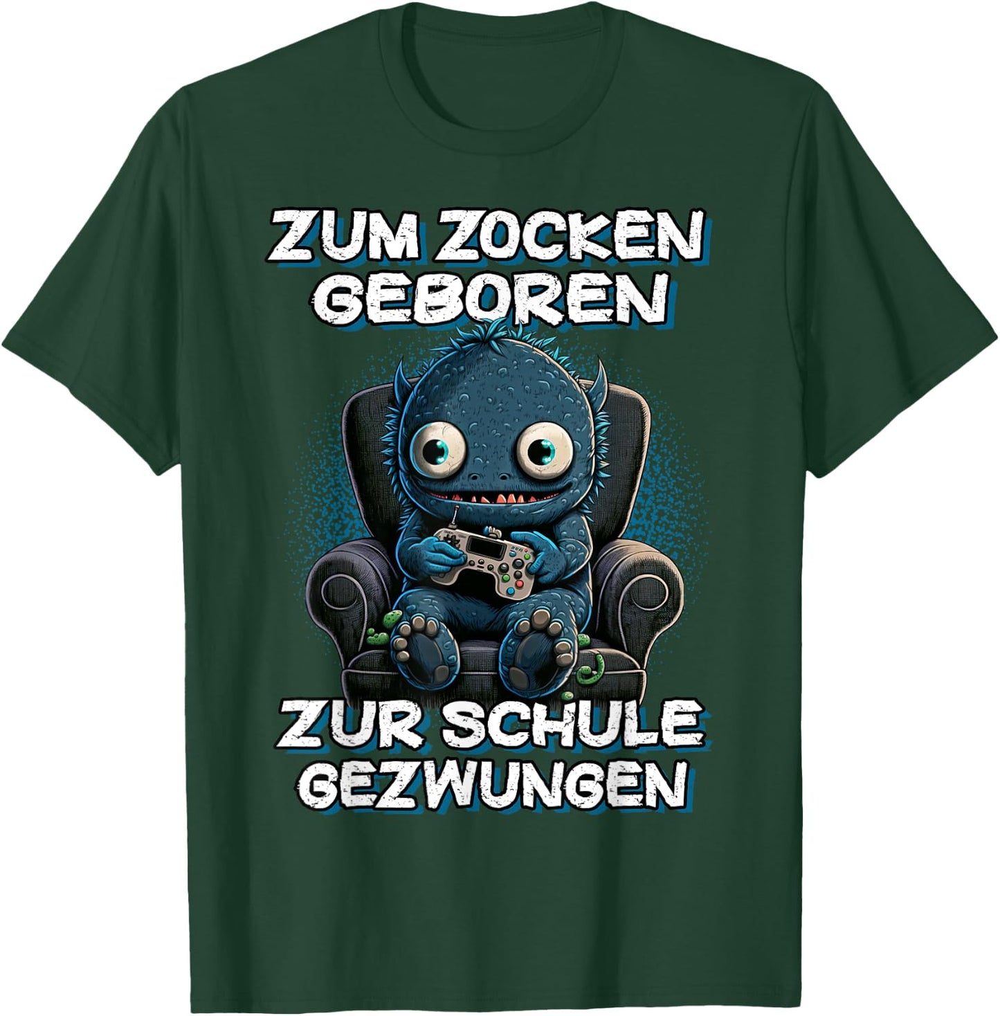 Gamer Computer with German Text "Zum Zocken geboren zur Schule zwungen, black T-Shirt - T-Shirt | Forest