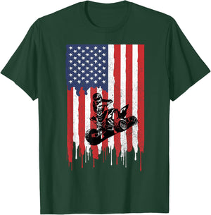 American USA Flag ATV Four Wheeler Quad Bike Brap T Shirt T-Shirt - T-Shirt | Forest
