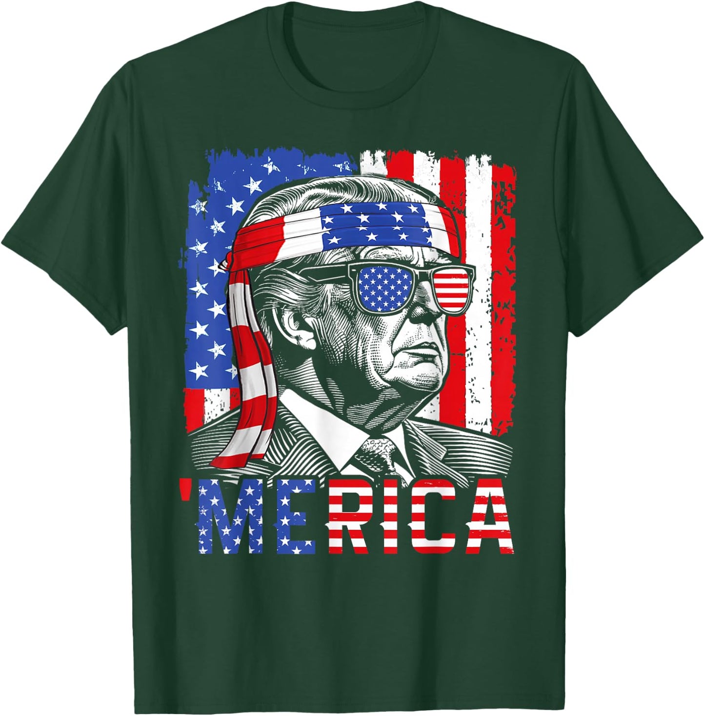 'Merica Trump Happy 4th Of July Funny American Flag USA Women Kids Men T-Shirt - T-Shirt | Forest