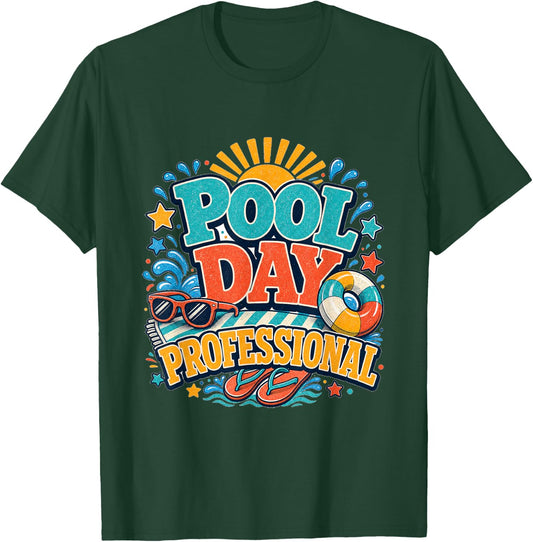Pool Day Professional Summer Swim Class Vacation Celebration T-Shirt - T-Shirt | Forest