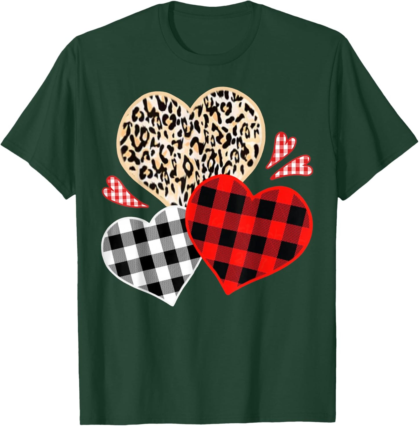 Girls Valentine's Shirts Hearts Love Leopard Red Plaid T-Shirt - T-Shirt | Forest