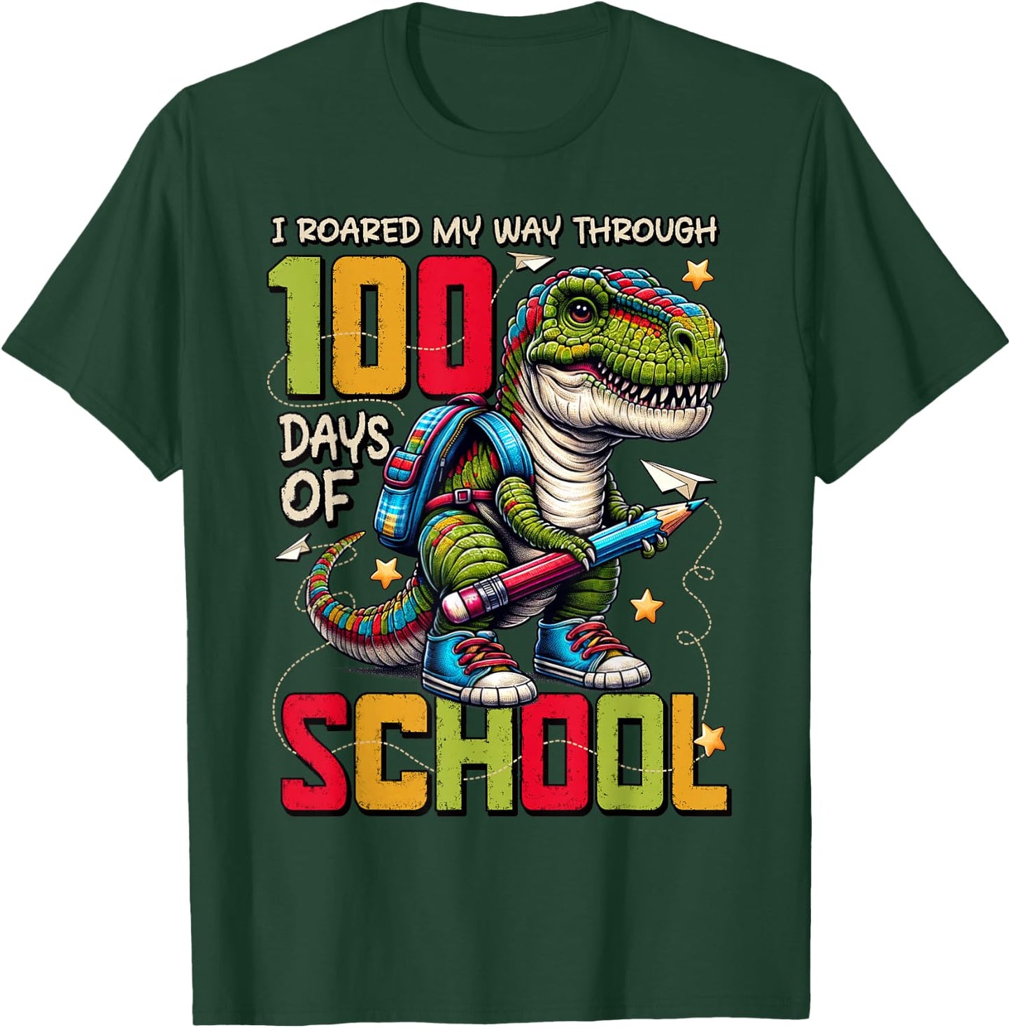 100 Days of School Trex 100 Days Smarter 100th Day of School T-Shirt - T-Shirt | Forest