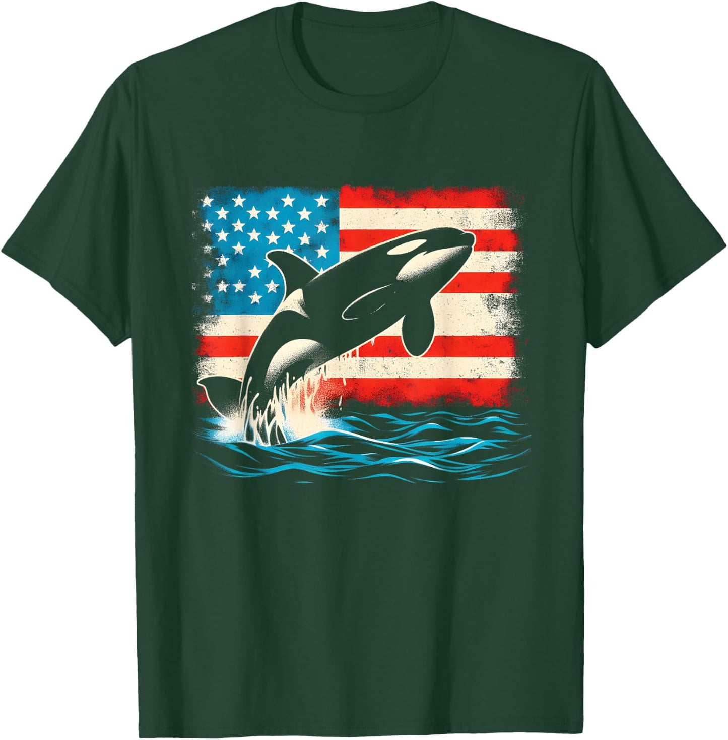Orca American Flag - Patriotic USA Ocean Orca Whale Lover T-Shirt - T-Shirt | Forest