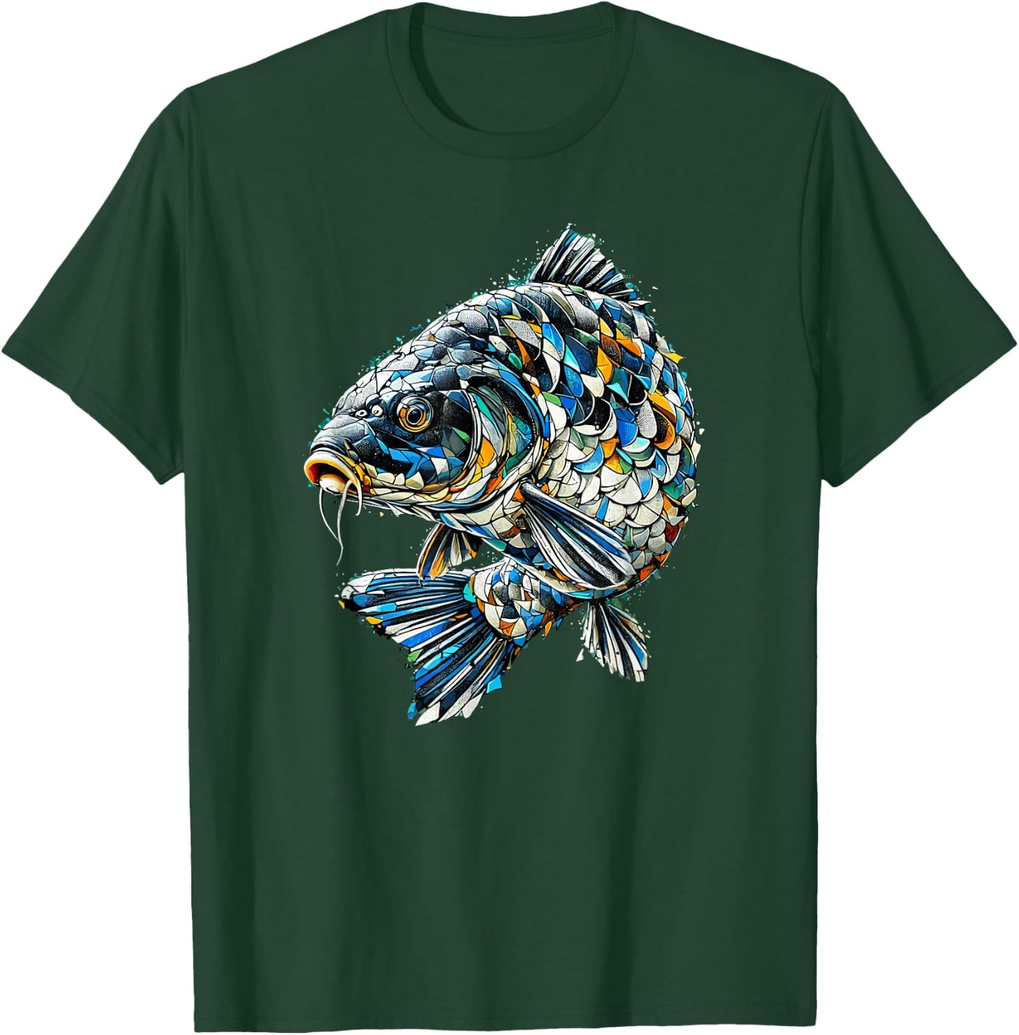 Polygon Art Fishing Carp Fisherman Carps , Black, S T-Shirt - T-Shirt | Forest