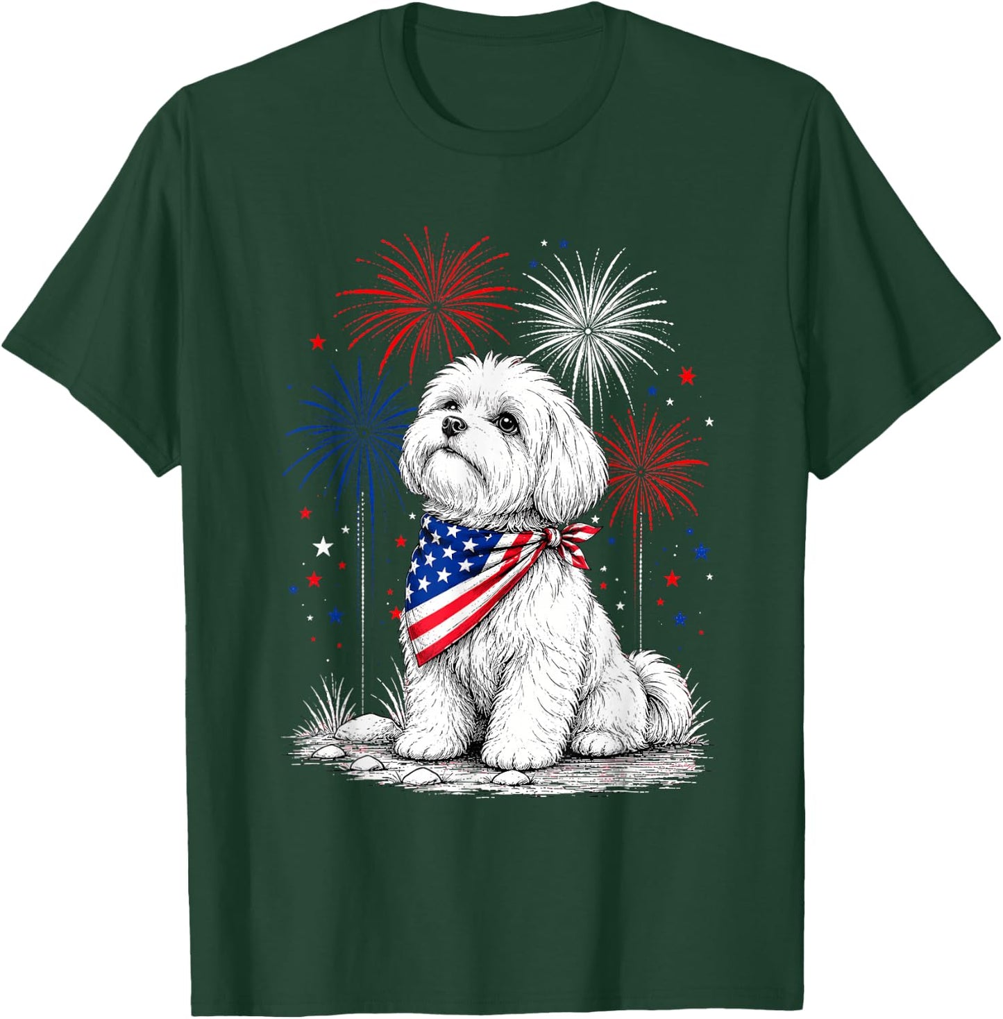 Maltese America's 250th Patriotic Fireworks Animal Lovers T-Shirt - T-Shirt | Forest