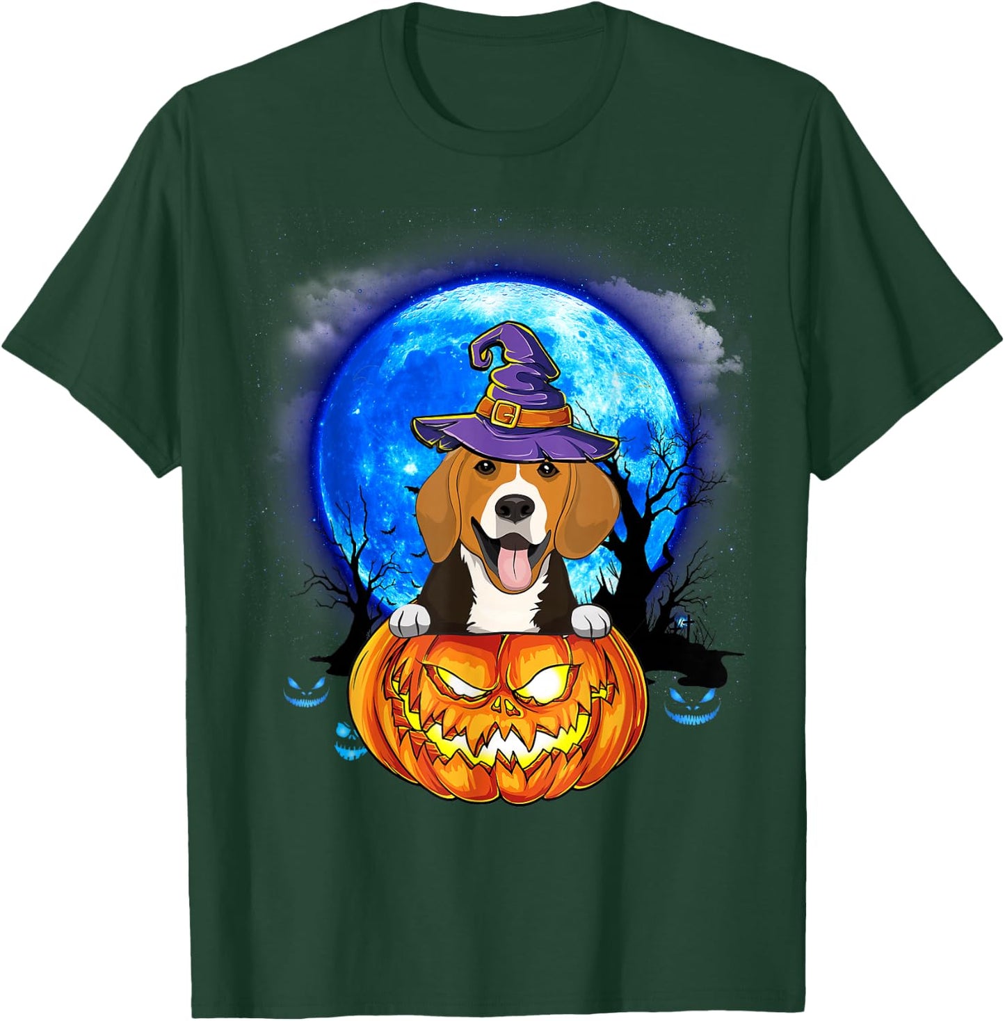 Beagle Witch Moon Pumpkin Scary Halloween Dog Lovers T-Shirt - T-Shirt | Forest