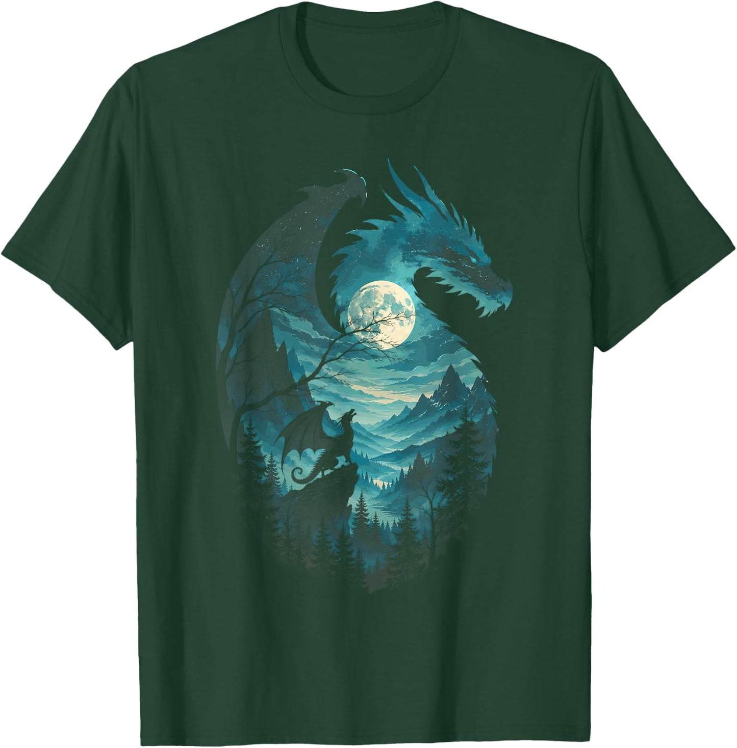 Dragon Howling at Moon 90's Vintage Retro T-Shirt - T-Shirt | Forest