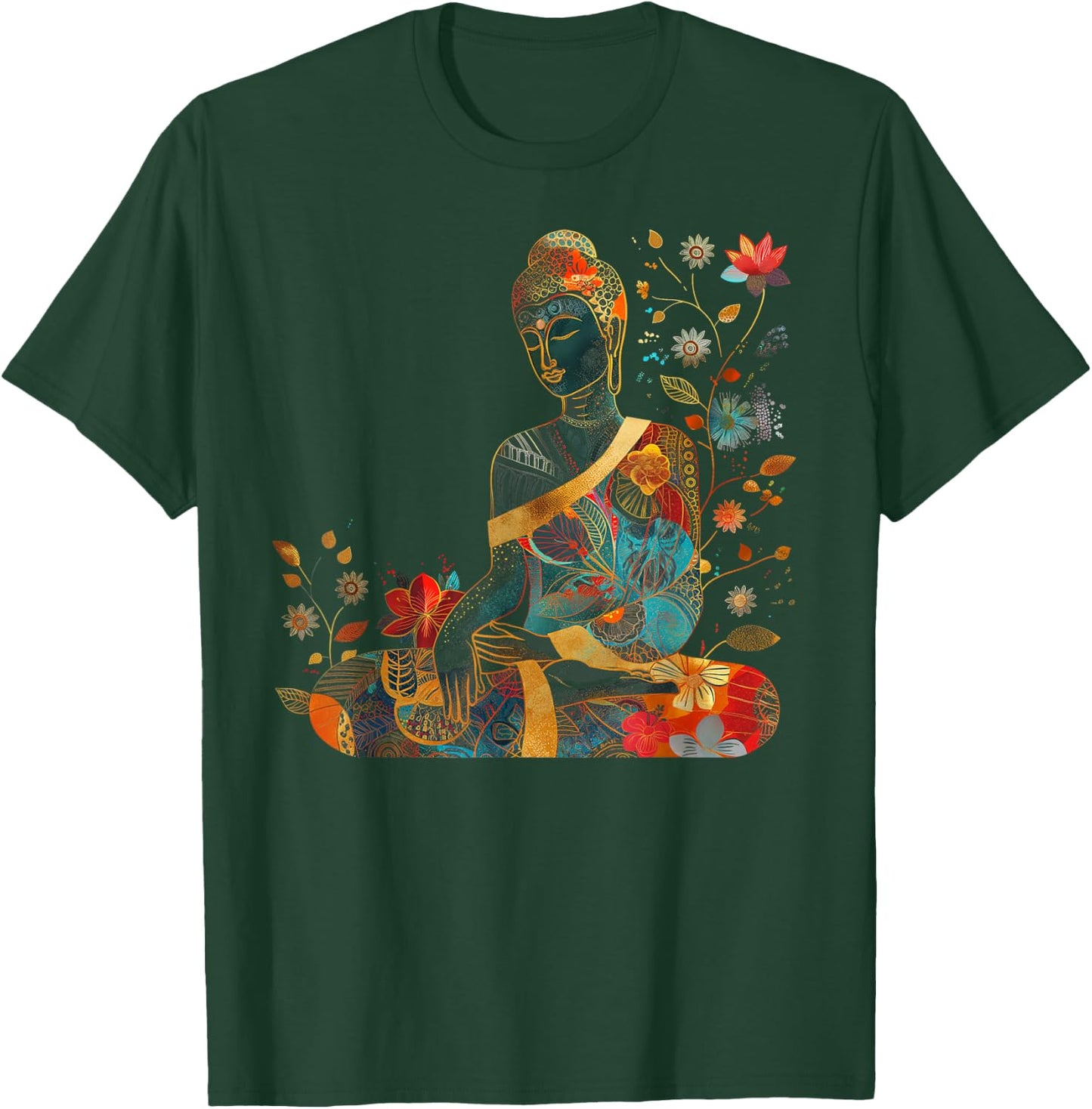 Buddha Colorful Flowers Floral Buddhist Zen Buddhism Art T-Shirt - T-Shirt | Forest