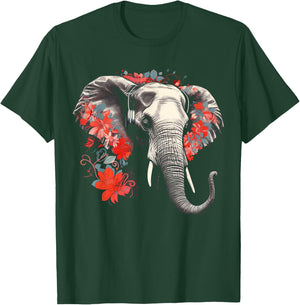 Elephant Flowers Music - Animal Art Elephant T-Shirt - T-Shirt | Forest