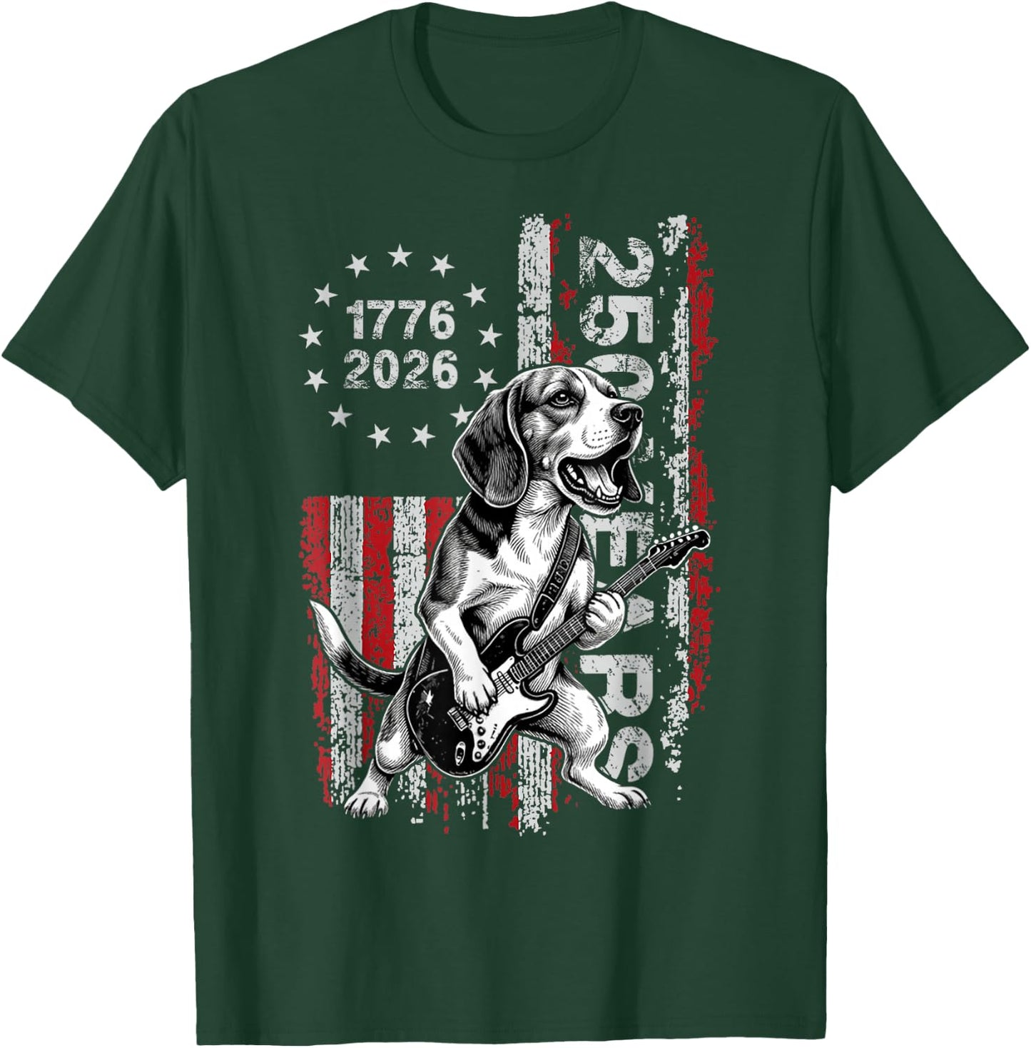 250 Years US Flag Beag Dog Playing Guitar - Funny Beagle T-Shirt - T-Shirt | Forest