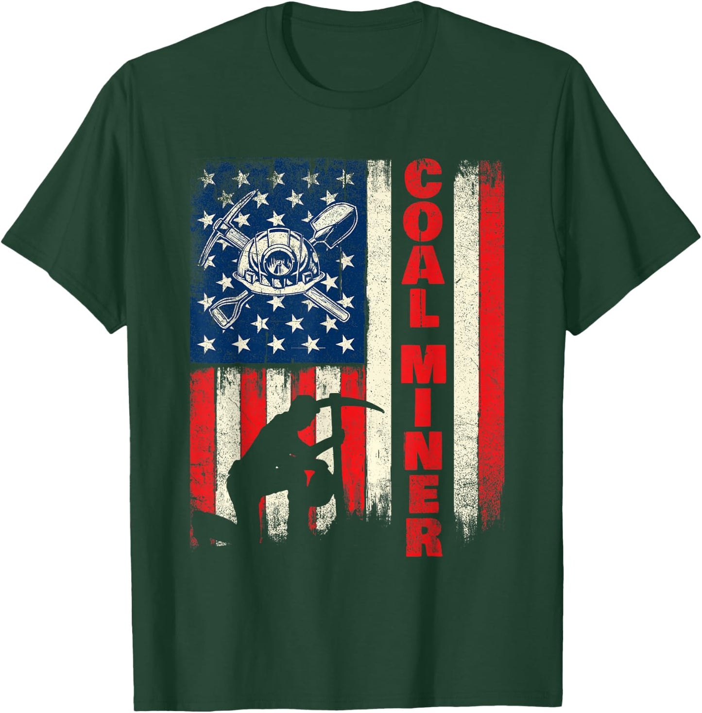 Coal Miner - Patriotic USA Flag Pitman Underground Mining T-Shirt - T-Shirt | Forest