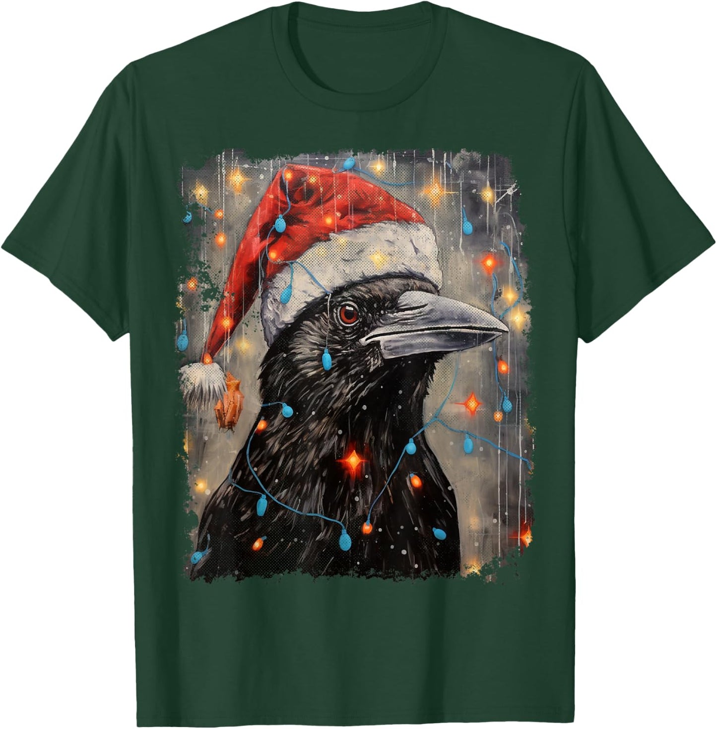 Vintage Crow Raven Bird Christmas T-Shirt - T-Shirt | Forest