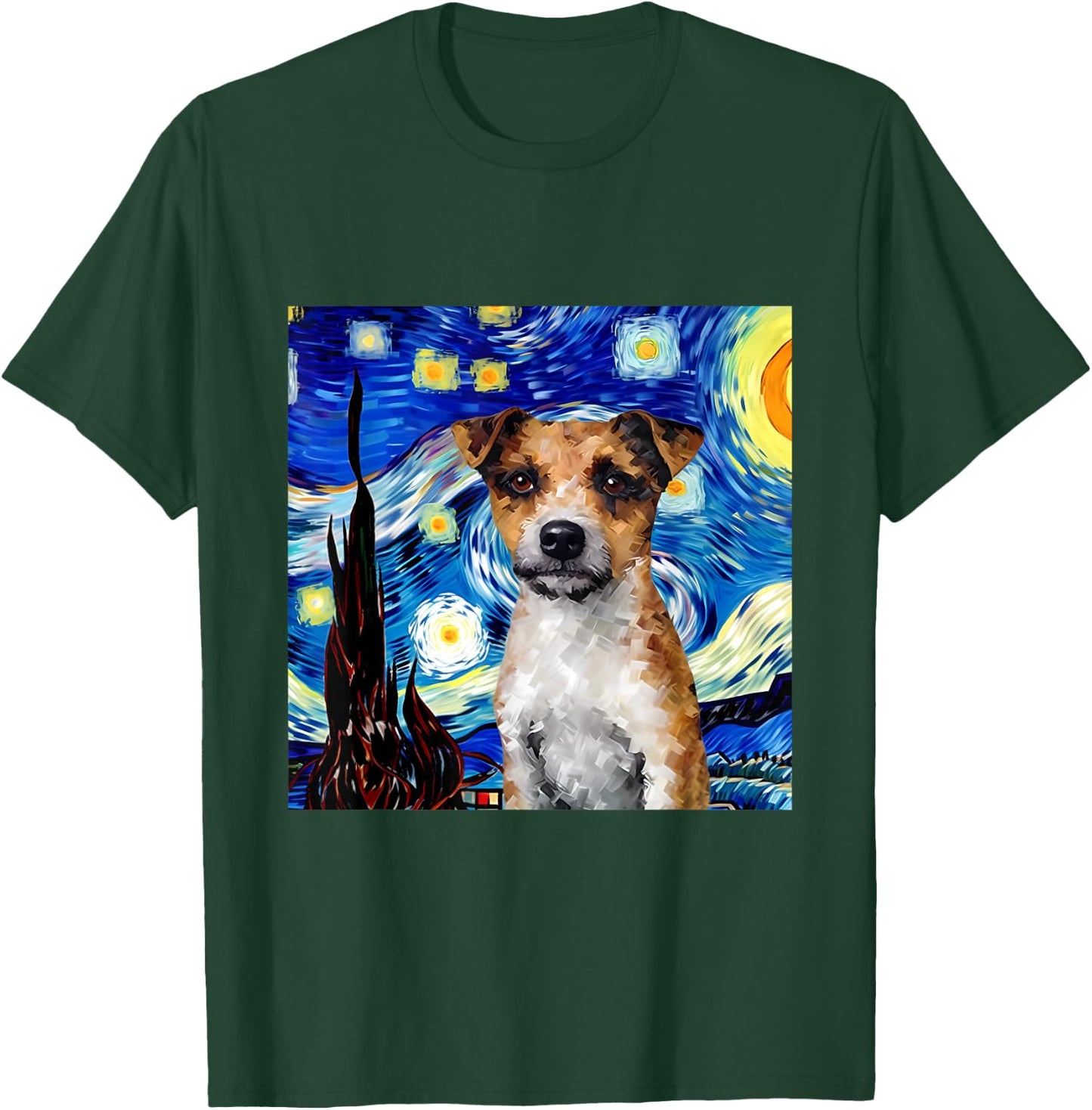 Jack Russell Terrier Starry Night Dog Painting T-Shirt - T-Shirt | Forest