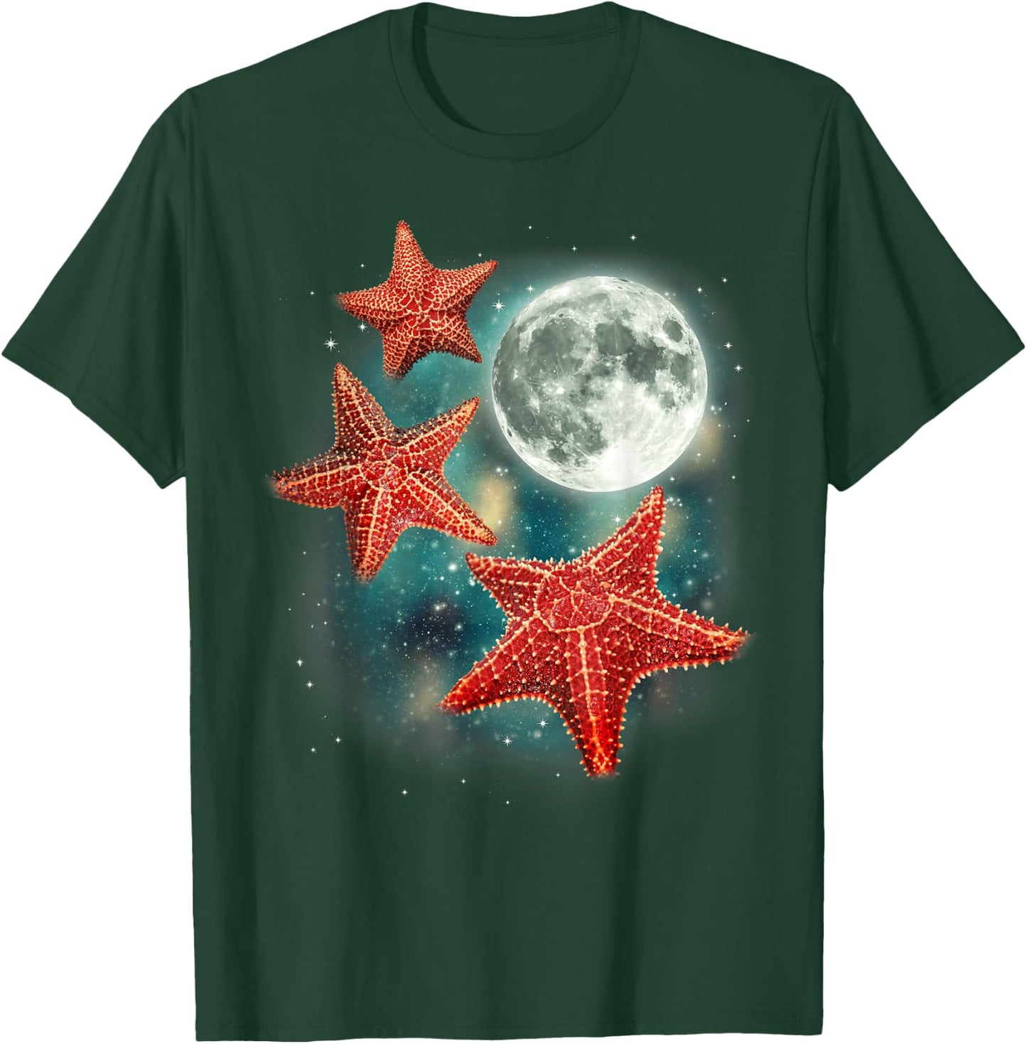 3 Starfish Moon Oceanic Funny Weird Quirky Sea Animals T-Shirt - T-Shirt | Forest
