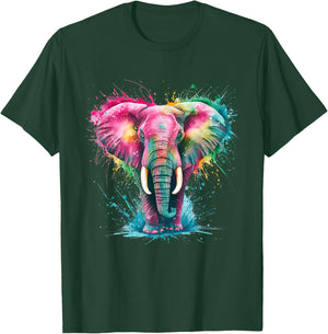 Elephant Men's Women's Colourful Watercolour Elephant , black T-Shirt - T-Shirt | Forest